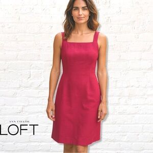 Ann Taylor LOFT Berry Linen Sleeveless Square Neck Sheath Midi Dress Size 6